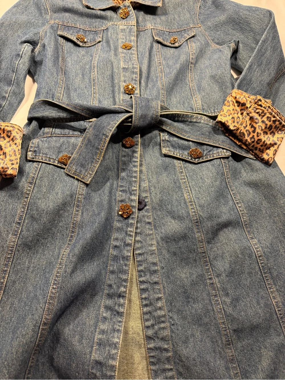Berek by Takako Sako Woman's Lg Denim Bedazzled Trench with Silk Lining